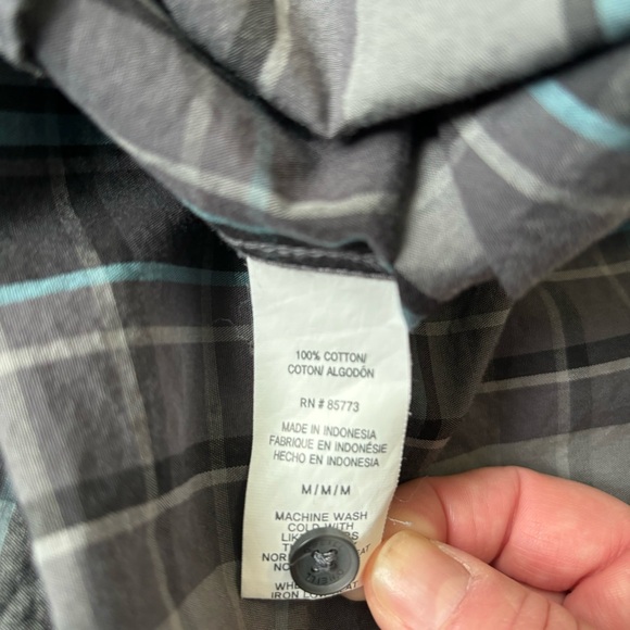 O'Neill 100% Cotton Black/Gray/Blue Plaid Short Sleeve Button Down Shirt Men's M - Picture 4 of 7